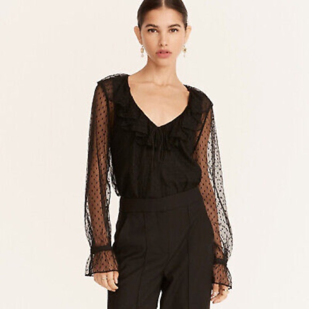 J. Crew Ruffleneck top in clip dot black